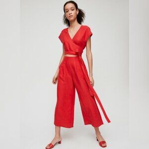 Aritzia Wilfred Brax Linen Blend Wrap Jumpsuit — Red — Size 10